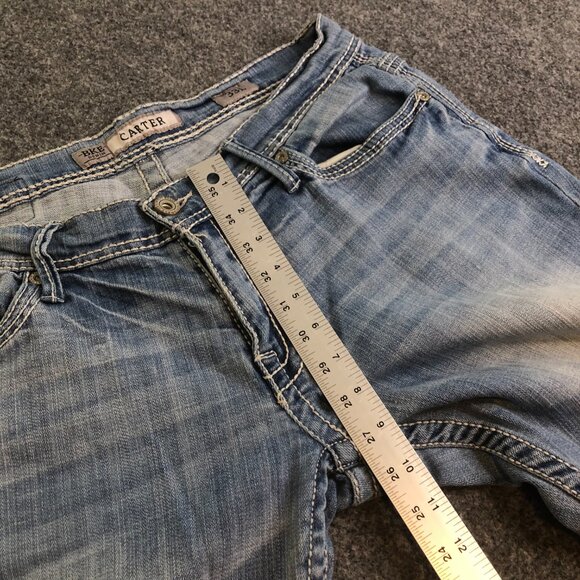 BKE Jeans Mens 33L 33x31 Blue Carter Bootcut Wester Faded Whiskering - Picture 6 of 11